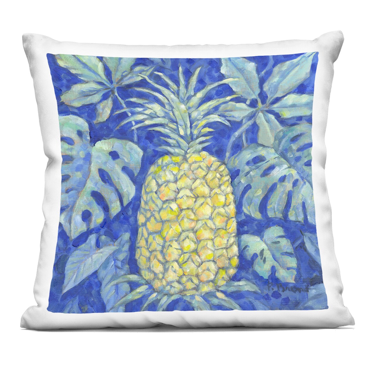 Stupell Industries Tropical Pineapple on Blue Decorative Printed Pillow design by Paul Brent, 18 x 7 x 18